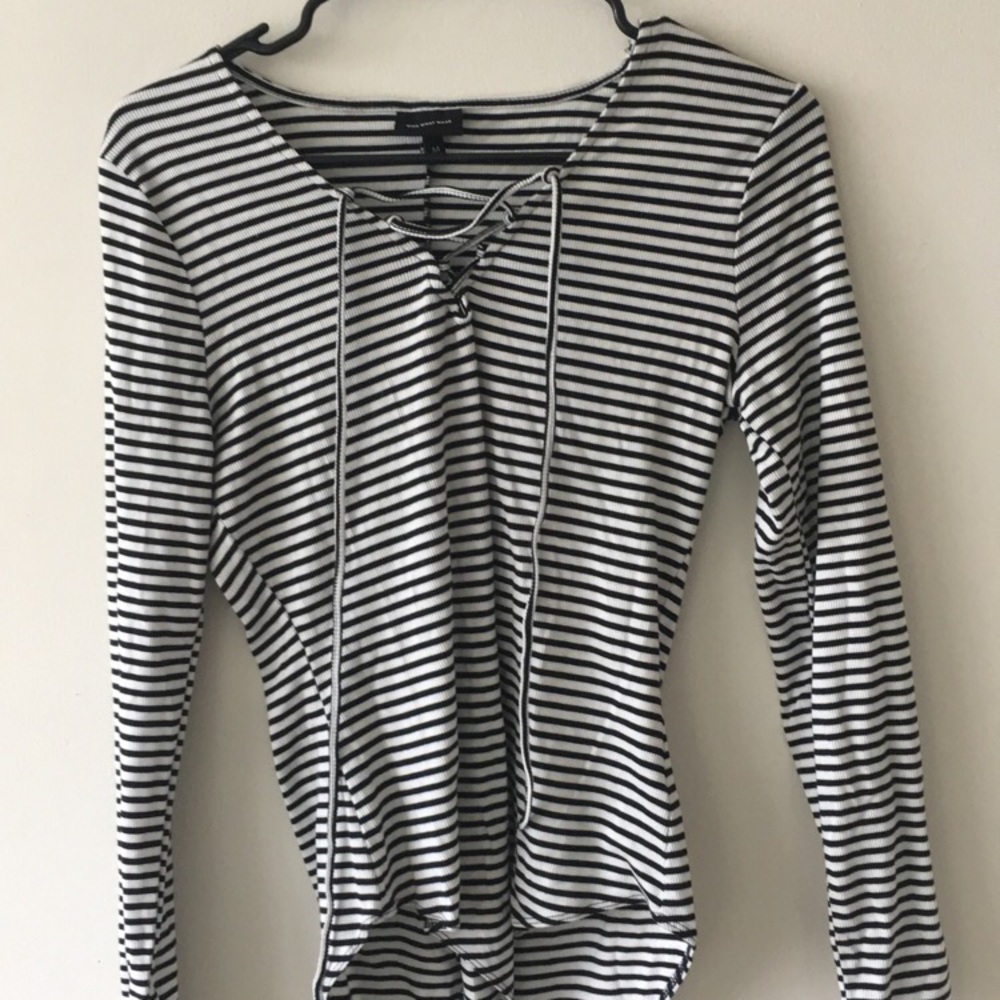 Black/white striped body suit